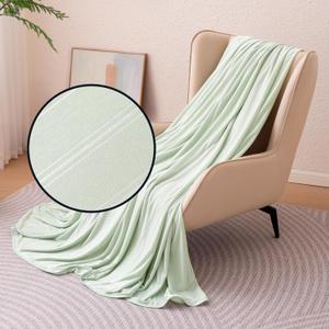 Striped Cooling Blanket for Hot Sleepers, Reversible Lightweight Thin Throw Blanket for Bed, Couch and Sofa, Twin XL (60" x 90"), Aloe Green Striped