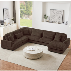 Harper & Bright Designs U-Shaped Sectional Sofa Corduroy Fabric, Oversized Couch with Chaise Lounge for Living Room, 129", Brown