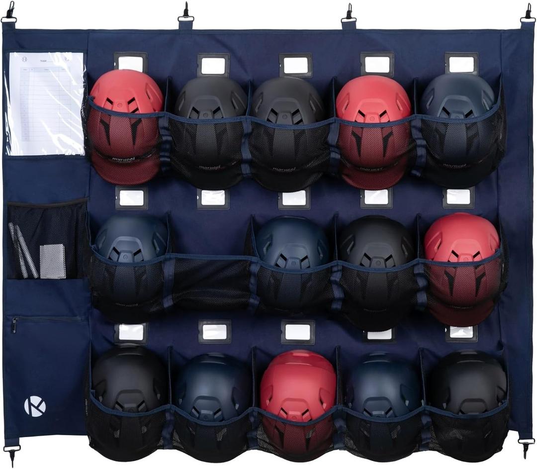 Baseball/Softball Dugout Organizer  15+ Helmet & Glove Storage Bag, MilitaryGrade 900D Fabric & 6 Reinforced Steel Hooks