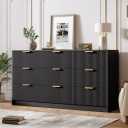 Garvee Fluted 9 Drawers Dresser for Bedroom, Wide Modern Chest of Drawers with Metal Handles, For Living Room, Entryway, Hallway, Black