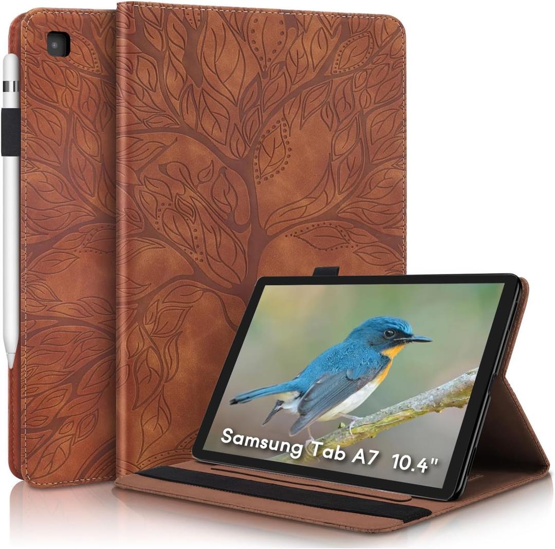 Portfolio Cover for Galaxy Tab A7 10.4 Inch, Unique Tree Design with Card Slots, Slim and Lightweight, Precise Cutouts Tablet Case Compatible with Samsung Galaxy Tab A7 SM-T500 T505 T503 T509 Brown
