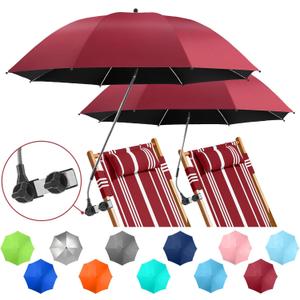 2 PACK Beach Umbrella with Clamp, 360 Adjustable Umbrellas for Chair, UPF50+ Umbrella for Beach Chair, Patio Chair, Wheelchair, Camping Chair, Golf Carts, Garnet Red (Chair Not Included)