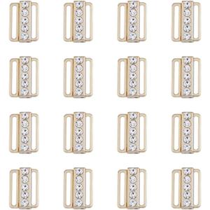 SUPERFINDINGS 16 Sets Bra Rhinestone Clasp Bra Buckles Front Closing Bra/Bikini Hook 19x13.5mm Replacement Hook Clasp Part 19x13.5mm Bra Clip Hook for Bramaking Swimsuit Clothes (19mm, Light Gold)
