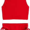 Kanu Surf Girls Daisy UPF 50 Beach Sport Halter Tankini 2-Piece Swimsuit (6X, Popcorn Solid Red)