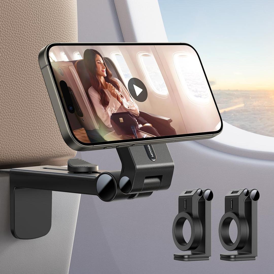 JOYROOM 2 Pack Airplane Phone Holder, Hands-Free Airplane Phone Mount, Airplane Essentials Phone Stand for iPhone 17 Pro Max 16 15 14 13 12, and Magsafe Case (Black)
