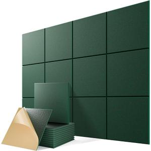 12 Pack Self-Adhesive Acoustic Panels, 12" X 12" X 0.4" High-Density Sound Proof Foam Panels for Walls, Soundproof Wall Panels for Home & Office (Forest Green)