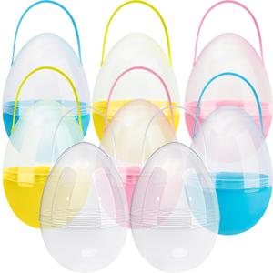 8 Pcs 10 Inch Translucent Jumbo Easter Eggs Large Plastic Giant Easter Eggs with Handle for Easter Hunt Supplies Basket Stuffers Holiday Decoration
