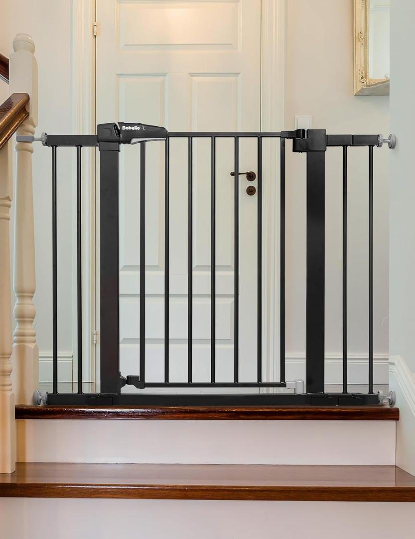 Babelio Baby Gate, 29-43" Auto-Close Easy Install Pet Gate, PressGuard P7 Extra Wide Walk Thru Child Safety Gate, 30" Tall Pressure-Mounted Metal Dog Gate for Doorways & Stairs, Black