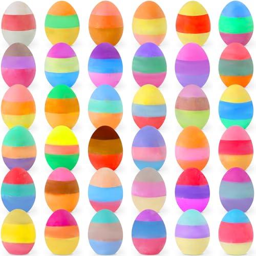 36 Pack Easter Sidewalk Chalks Bulk 3-Layer Chalk Eggs for Kids Easter Basket fillers Colorful Egg Chalk Outdoor Toddler Kids Easter Hunt Classroom School Chalkboard Playground Drawing Party Gifts