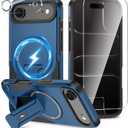 3 in 1 for iPhone Air Case [Compatible with MagSafe] [Invisible Kickstand] [HD Screen Protector] [Camera Lens Protector], Protective Magnetic Phone Cover for iPhone 17 Air (Blue)