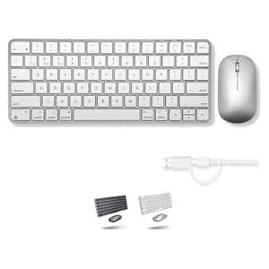 Macally Apple Wireless Keyboard and Mouse for Mac - Dual Mode (Bluetooth + Wired) - Multi-Device, Rechargeable - Mini Wireless Keyboard and Mouse Combo for MacBook, iPad, Mac mini/Air/Pro (Silver