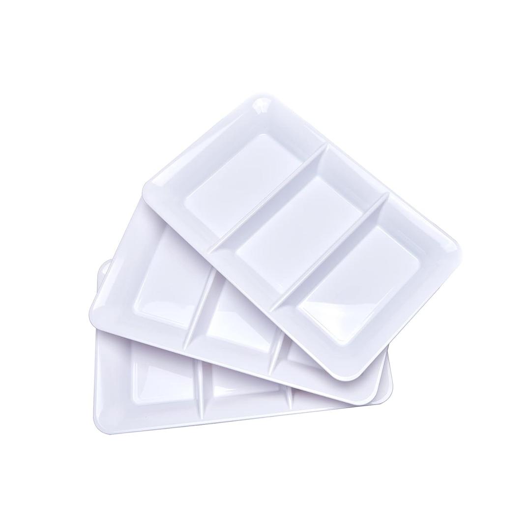 Lullaby 3 Sectional Plastic Serving Tray 14.2" x 9", 3 Pack White Serving Platters for Cheese Cracker Food, Durable and Reusable