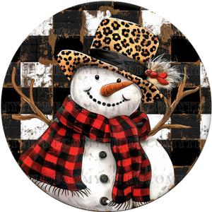 Round Metal Sign Snowman Festive Tin Art Farmhouse Wall Decor for Home Cafe Bar Office 12 * 12inch