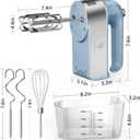 Hand Mixer Electric, 450W Kitchen Mixers with Scale Cup Storage Case, Turbo Boost/Self-Control Speed + 5 Speed + Eject Button + 5 Stainless Steel Accessories, For Easy Whipping Dough, Cream, Blue