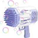 Bazooka Rocket Bubble Gun Toy | Bubble Machine Blower Gun for Kids & Adults | Giant Bubble Maker with Lights | Ideal for Indoor & Outdoor Play | 69 Holes & Charging Cable (Purple)