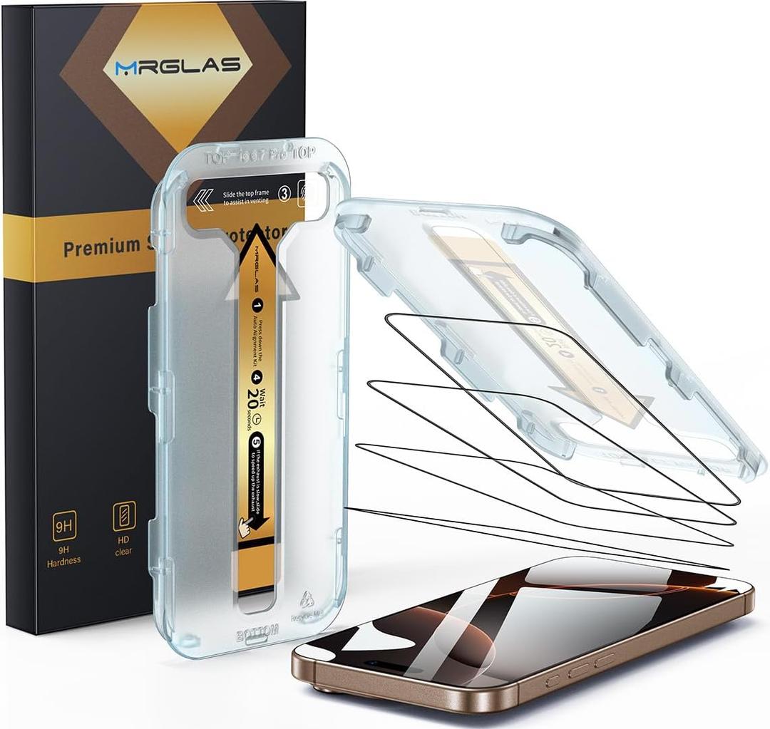 MRGLAS 4-Pack TOP 9H+ Glass for iPhone 16 Pro Screen Protector [Auto Alignment Kit] [10X Military Protection] UNBREAK Tempered Glass Flim for iPhone 16 Pro 6.3 inch Case-Friendly (HD Clear)