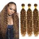 P4/27 Bundles Human Hair Honey Brown Curly Wave Human Hair Bundles 22 24 26 Inch Ombre Curly Bundle Brazilian Virgin Remy Hair Extensions Double Weft 3Pcs/Set Deals