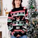 dressfan Unisex Funny Christmas Sweaters Xmas Family Matching Sweater Knit Pullover Crew Neck Long Sleeve for Women & Men (Medium, Black Red-santa Claus)