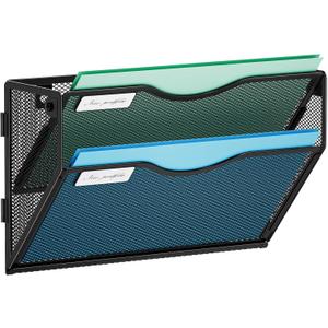 Marbrasse Wall File Holder 2-Tier Hanging Wall File Organizer, Mesh Mail Holder for Papers, Wall Mount File Clipboard & Magazine Organizer Great for Office Home (Black)