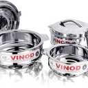 Vinod 3-Piece Insulated Casserole Food Warmer/Cooler Hot Pot Gift Set, 1000mL+1500mL+2500mL, Stainless Steel