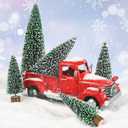 AerWo 5Pcs Mini Christmas Trees - Flocked Bottle Brush Trees With Wooden Bases for Tabletop Decor, Winter Holiday Table Decorations, Village Crafts