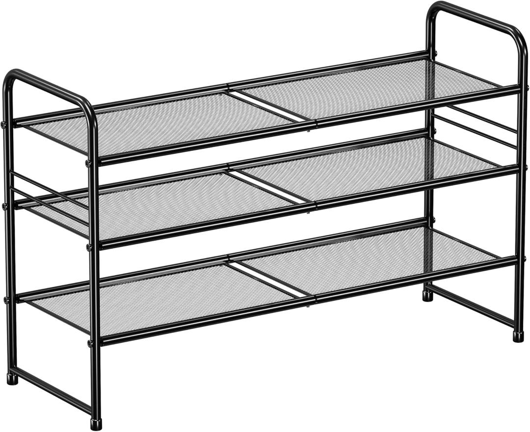 SUFAUY 3-Tier Mesh Shoe Rack, Closet Metal 33" Wide Shoe Shelf Heavy Duty, Black