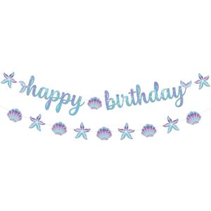 KatchOn, Blue Happy Birthday Banner - 10 Feet, No DIY | Mermaid Birthday party Decorations, Happy Birthday Sign | Mermaid Birthday Banner for Under The Sea Party Decorations Iridescent Blue