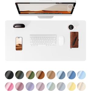 YSAGi Leather Desk Protector, Office Mat, Large Mouse Mat, Non-Slip PU Leather Blotter, Laptop Desk Pad, Waterproof Writing Pad for Office and Home (White, 35.4" x 17")