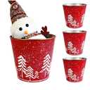4 Pcs Christmas Metal Buckets for Gifts, 5.7" Red Galvanized Tin Candy Bucket Beverage Tub for Xmas Decor Home Storage Table Centerpiece, Farmhouse Pails Christmas Tree Planter Pot (Christmas Tree)