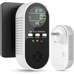 5-in-1 Carbon Monoxide Detectors, Natural Gas Leak Detector, Plug-in & Battery Backup Portable Co Detector, Co Gas Temp Humidity Sensor, HD Display Screen Vilfet, 1-Pcs, Black