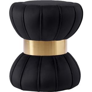 Meridian Furniture Vino Collection Modern | Contemporary Velvet Upholstered Hourglass Shaped Ottoman/Stool with Gold Finished Stainless Steel Band, 15.5" W x 15.5" D x 17" H, Black Meridian Furniture Vino Collection Modern | Contemporary Velvet Upholstered Hourglass Shaped Ottoman/Stool with Gold Finished Stainless Steel Band, 15.5" W x 15.5" D x 17" H, Black