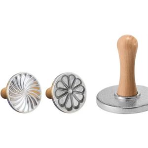 2 Pcs Cookie Stamps, Metal Cookie Press Cutter Mould with Wooden Handle, Cookie Decorating Supplies for DIY Baking, Cake, Pastry