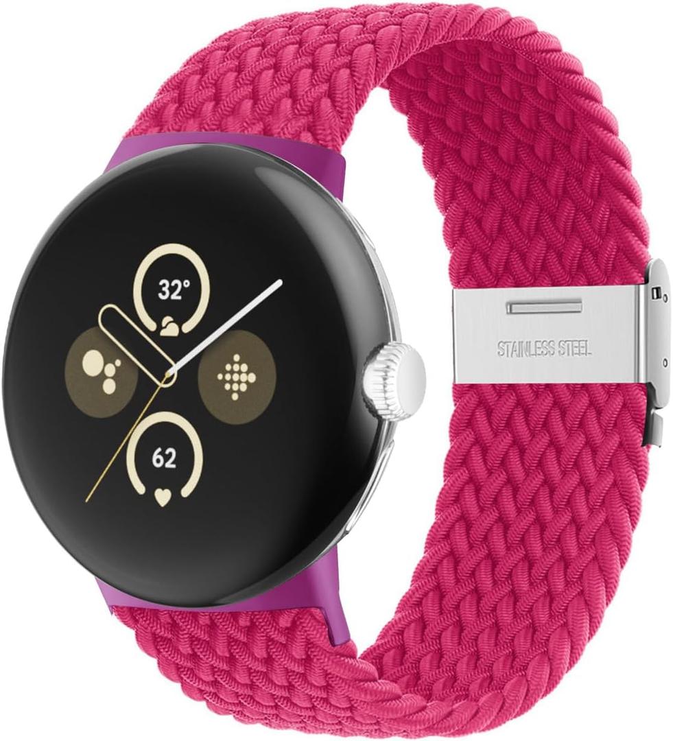 Stretchy Braided Bands Compatible with Google Pixel Watch 3 41mm/Pixel Watch 2 Band/Google Pixel Watch Band - Upgraded Connector - Elastic Nylon Breathable Sport Straps for Women Men