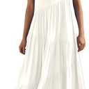 ANRABESS Women Summer Casual Loose Sleeveless Sundress Spaghetti Strap Flowy Boho Linen Beach Vacation Maxi Long Dress (White, X-Large)