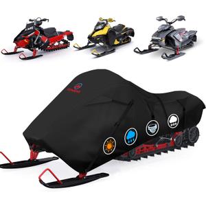 Comnova Snowmobile Cover 130 Inch - Premium 600D Outdoor Snowsled Cover, Heavy Duty & Waterproof All Weather Protection Covers, Black, Fit Up to 130" L Snowmobile