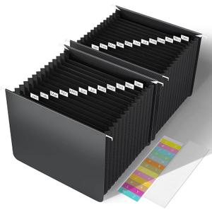 TOPCJ Black Hanging File Folders,Expanding File Organizer,File Cabinet Letter Size,13 Innovative Accordion Pockets,Monthly Tabs,Large Capacity, Durable Plastic Desk Organizer 2 Black