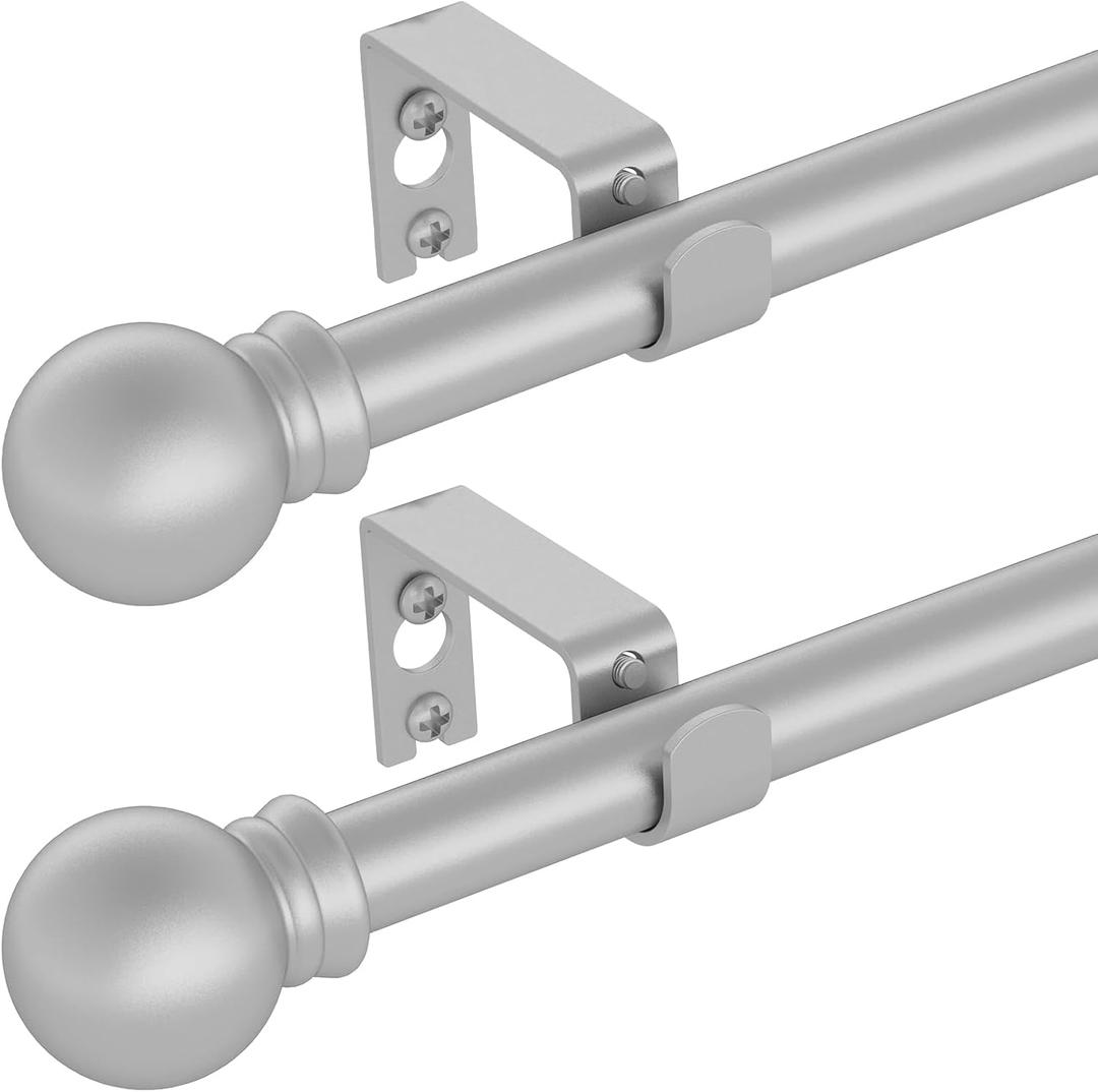2 Pack Silver Curtain Rods for windows 48 to 84-93 inch, 5/8 inch Splicing Heavy Duty Metal Curtain Rod Set with Brackets
