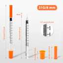 30 Pack U-100 1ml Syringes with Needle, 31G 5/16" 8mm 1cc Syringe, Disposable Individual Package
