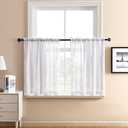 XTMYI Farmhouse Kitchen Curtains 36 Inch Length Set of 2 Panels Short Linen Textured Boho Cafe Curtain Tiers Semi Sheer Small Curtains for Bathroom Windows RV Trailers White