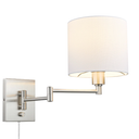 Globe Electric Anderson 1-Light Brushed Steel Plug-In Swing-Arm Wall Sconce with White Fabric Shade and 6-Foot Cord