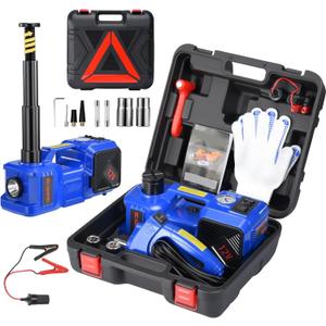 Electric Car Jack kit 5 Ton 12V Electric Floor Jack Lift for Vehicle, Electric Hydraulic Jack Auto Repair Tool Set with Built-in Inflator and Impact Wrench for SUV Sedan Truck Tire Change Blue