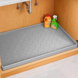 Jin&Bao Waterproof Under Sink Mat 34" x 22", Thick Silicone Mat Cabinet Protector for Kitchen and Bathroom, Shelf Liner, Home Organizer and Storage, Multipurpose Tray for Gadgets and Essentials (Light Grey)
