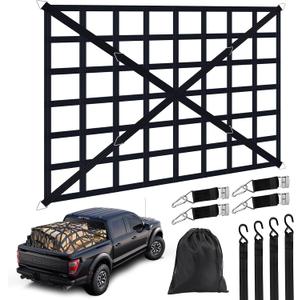 Cargo Net for Pickup Truck Bed, Heavy Duty 1100 lbs Capacity, Adjustable Cam Buckles & S-Hooks, Thick Herringbone Nylon, with Drawstring Storage Bag for Trailers and Trucks (66" x 50")