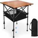 19.7"L x 20.9"W Folding Camping Table with Adjustable Height Brown | 19.69-31.5 Adjustable Height Portable Table for Camping Outdoor Party