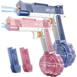 2Pcs Electric Water Guns Water Gun Electric Water Gun Gun Toy High Capacity 500+ Range Up to 32 FT Range Summer Outdoor Swimming Pool Water Toy for Adults Kids - Blue Pink