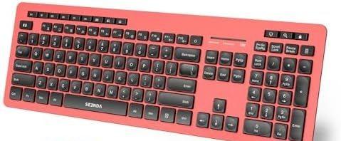 seenda Wireless Keyboard, 2.4GHz Cordless Quiet Keyboard with USB Receiver, Full Size Cute Red Combo, Compatible for Windows Laptop Computer Desktop PC, Black and Red