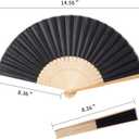 Sepwedd 50pcs Black Imitated Silk Fabric Bamboo Folded Hand Fan Bridal Dancing Props Church Wedding Party Favors with Organza Bags