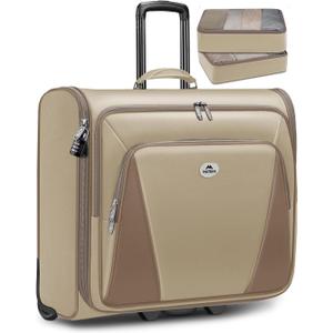 MATEIN Garment Bag with Wheels, Large Wheeled Garment Bags for Hanging Clothes with 2 Packing Cubes, Foldable Softside Travel Suit Carrier for Women, Business Suitcase Luggage Fits 17" Laptop, Khaki