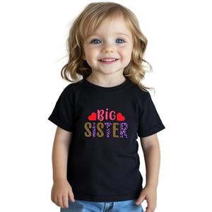 Big Sister Gifts for Girls Shirts Promoted to Big Sister Announcement Shirt Toddler Short Sleeve Cotton T-Shirt 2T-8 Years Leopard Print (Black)