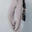 Women's Knit Wide Leg Pants, Cable Pattern, Elastic Waist, Avalible in 4 Colors. Grey Free Size. One Size